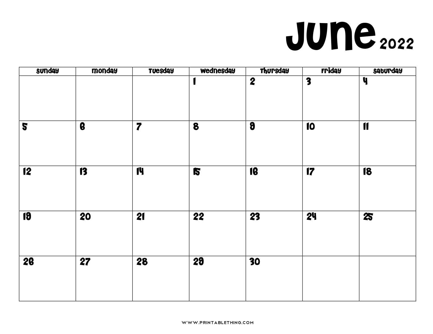 Printable June Calendar 2022
