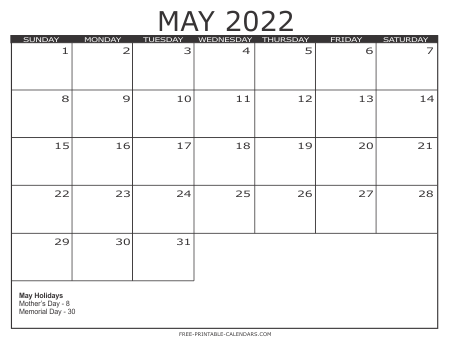 Calendar 2022 Free Printable Monthly