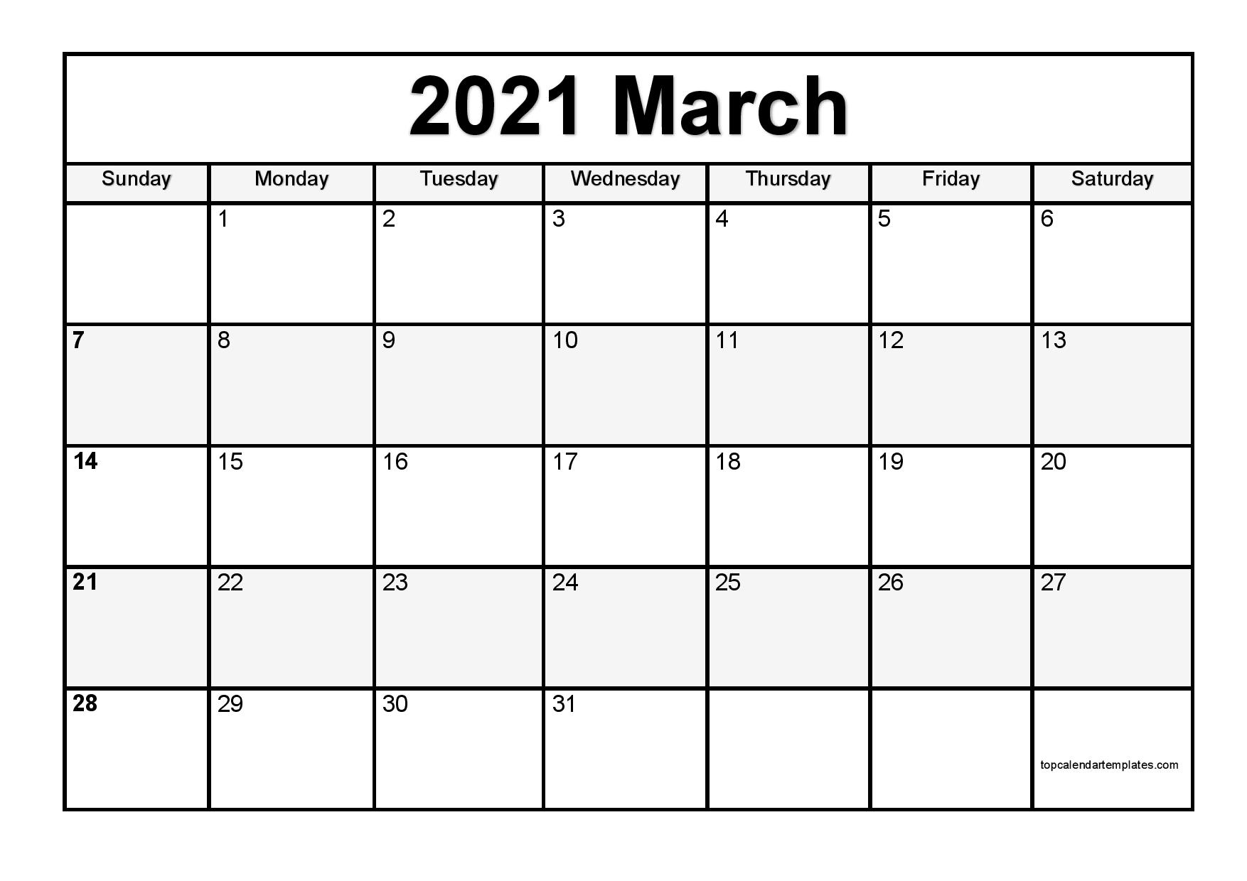 Calendar 2021 Printable Monthly