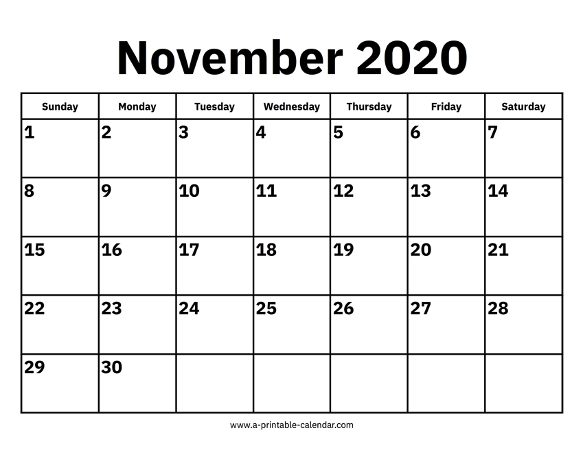 Free Printable Calendar November 2020