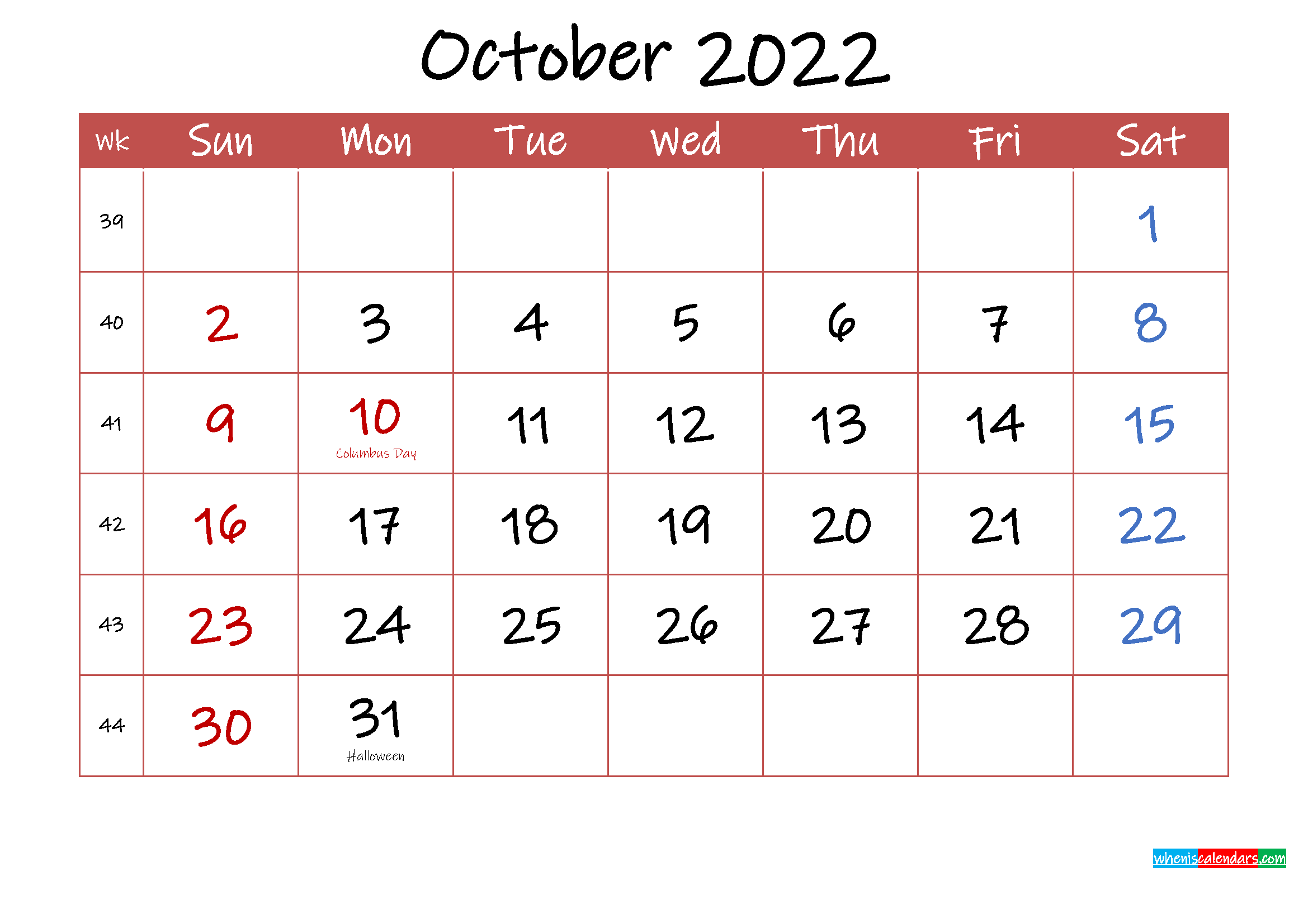 2022 Monthly Printable Calendar With Holidays