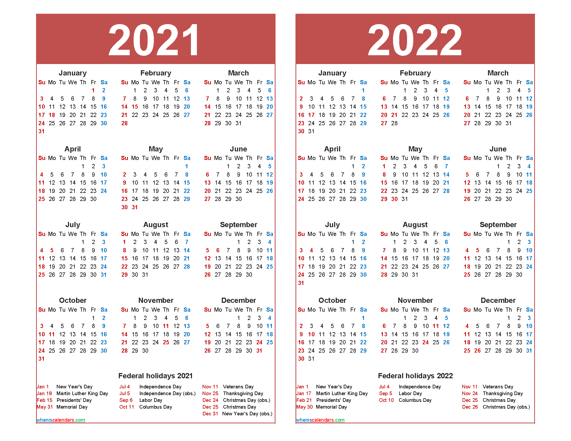 Free Printable 2022 Calendar With Holidays Printable