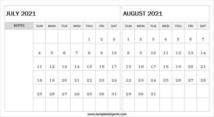 Calendar August 2020 To July 2021