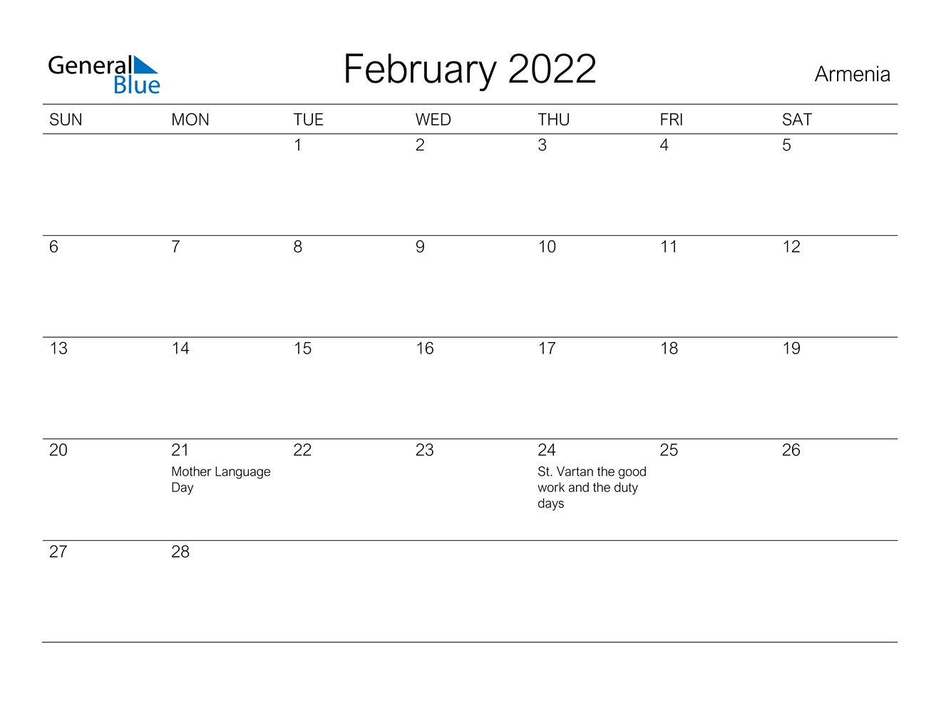 February 2022 Printable Calendar With Holidays