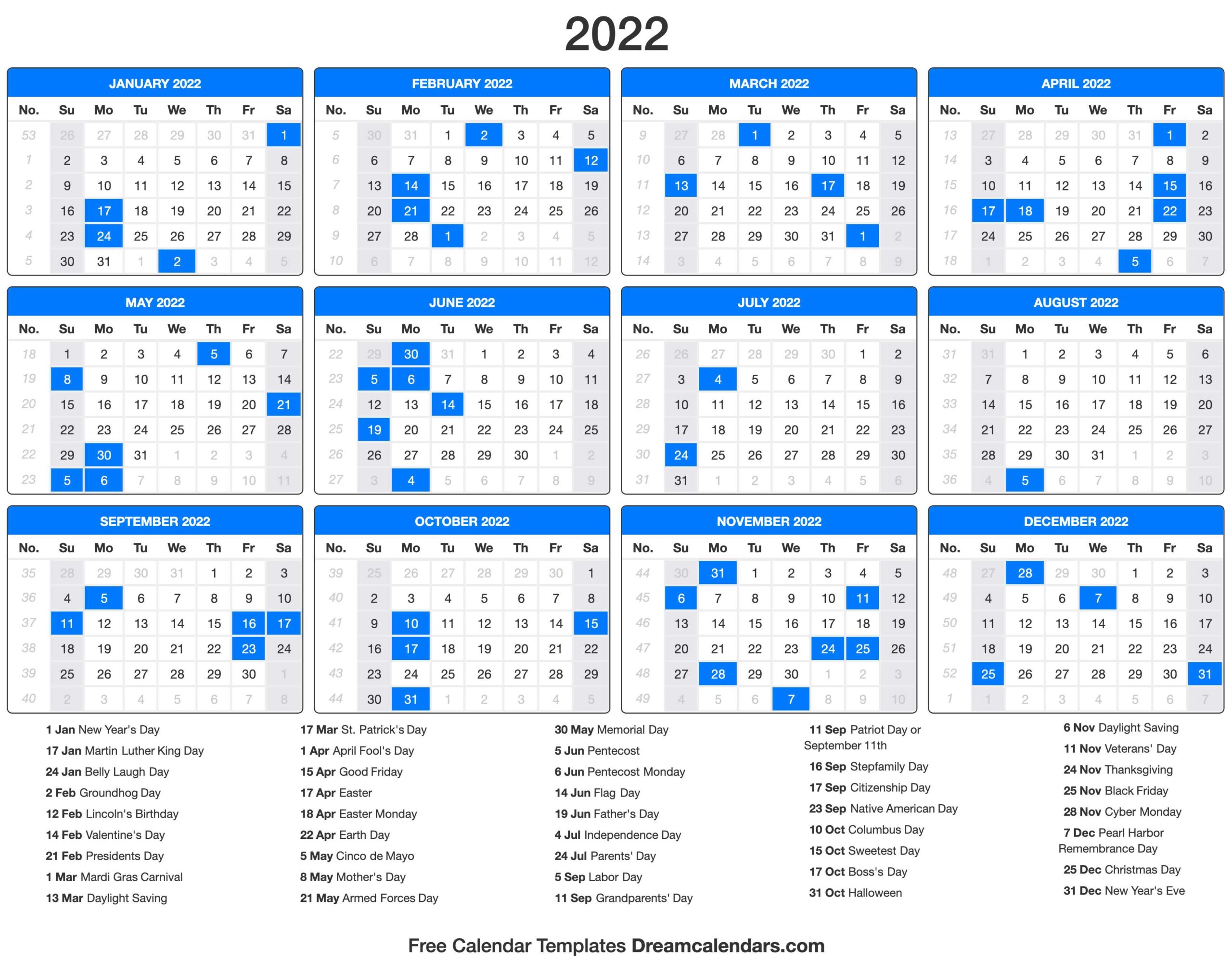 Printable Calendar For 2022