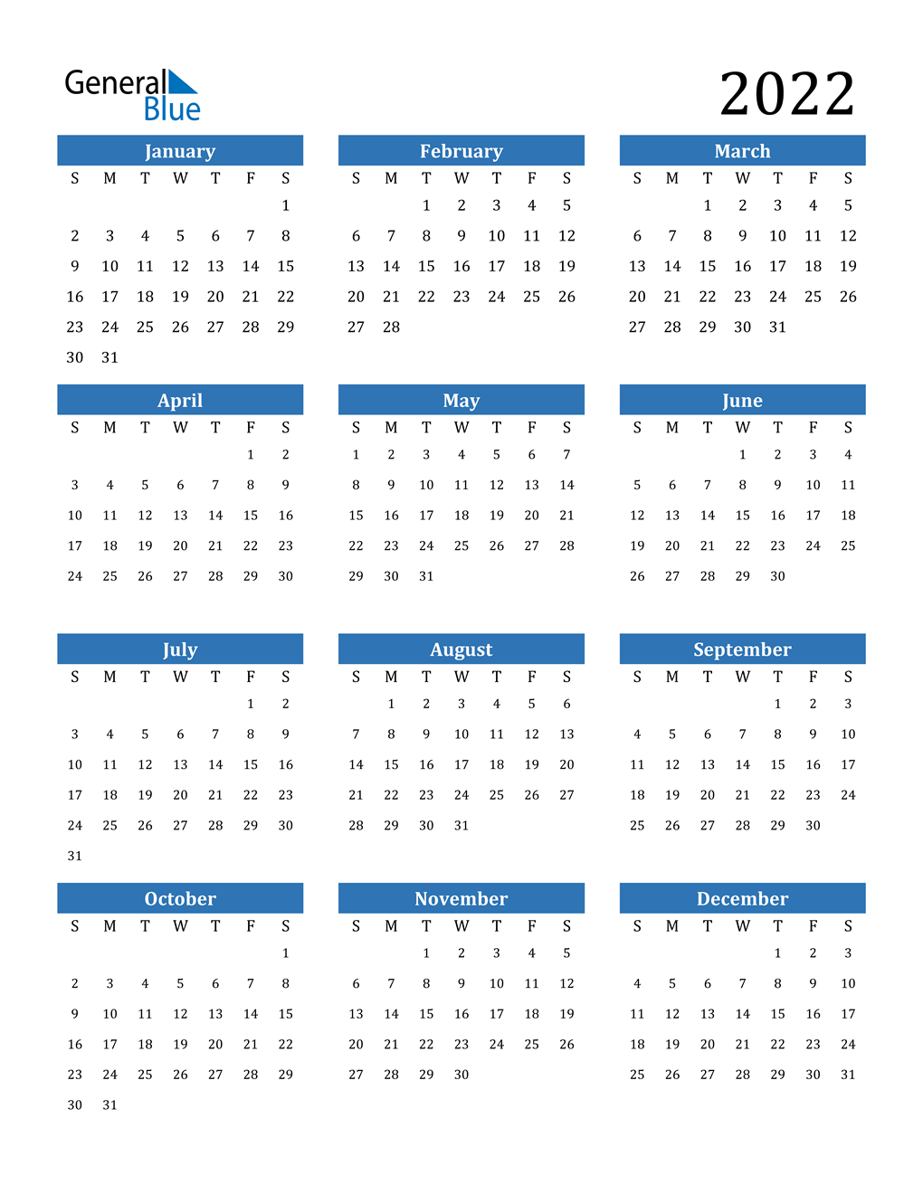 Printable 2022 Calendar