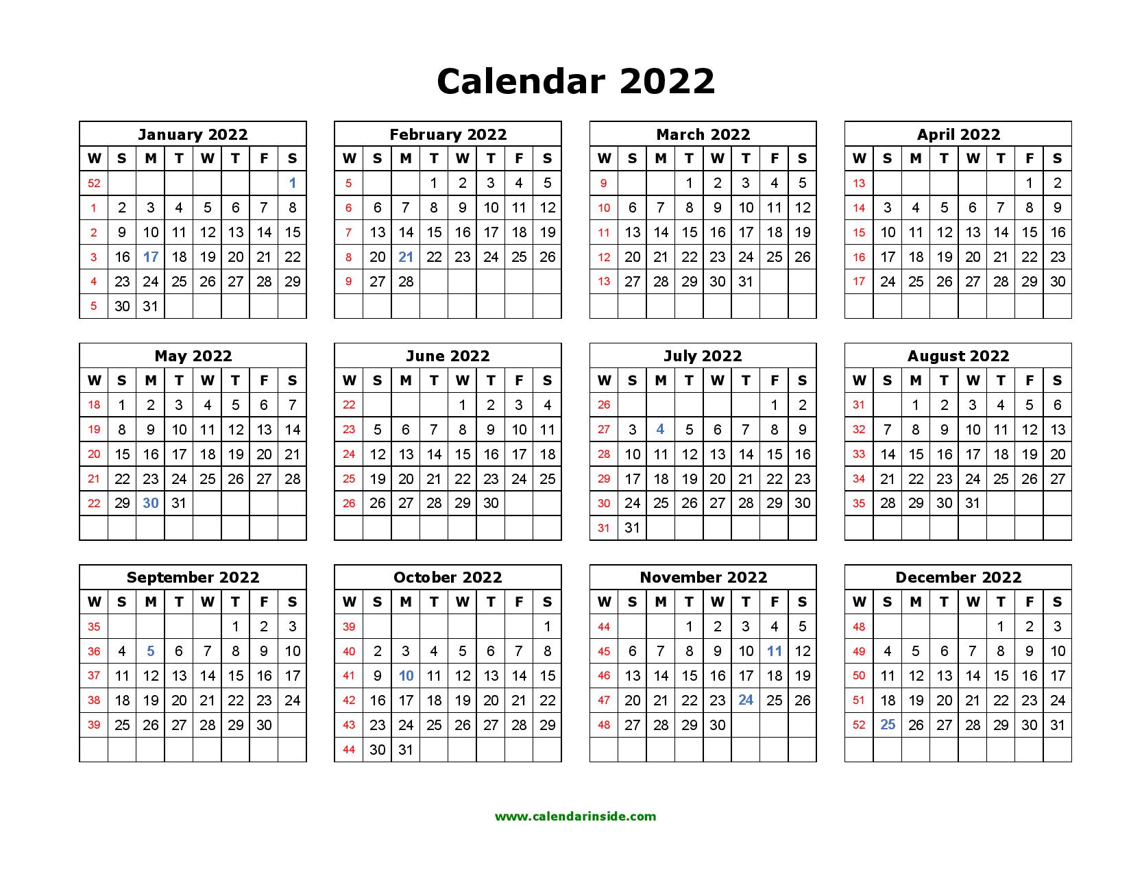 Free Printable 2022 Calendars By Month