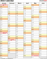 Printable Excel Calendar 2022