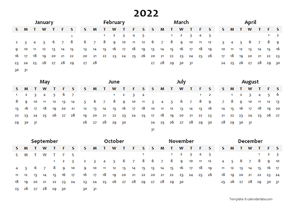 2022 Printable Calendar Template
