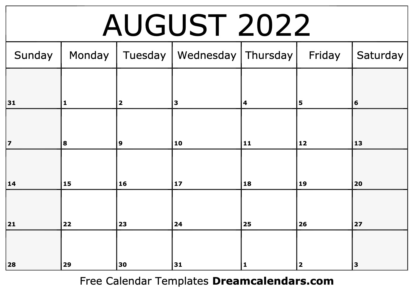 August 2022 Calendar Printable Pdf