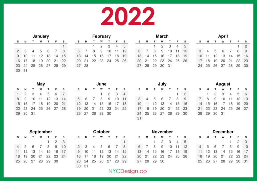 2022 Calendar Year Printable