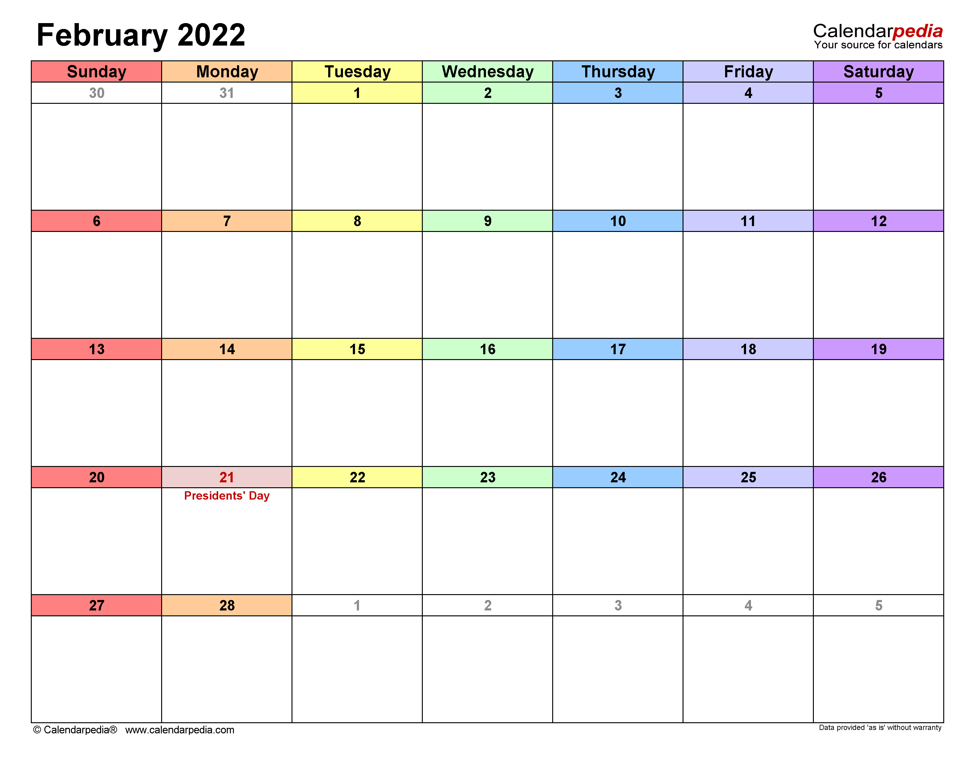 February 2022 Printable Calendars