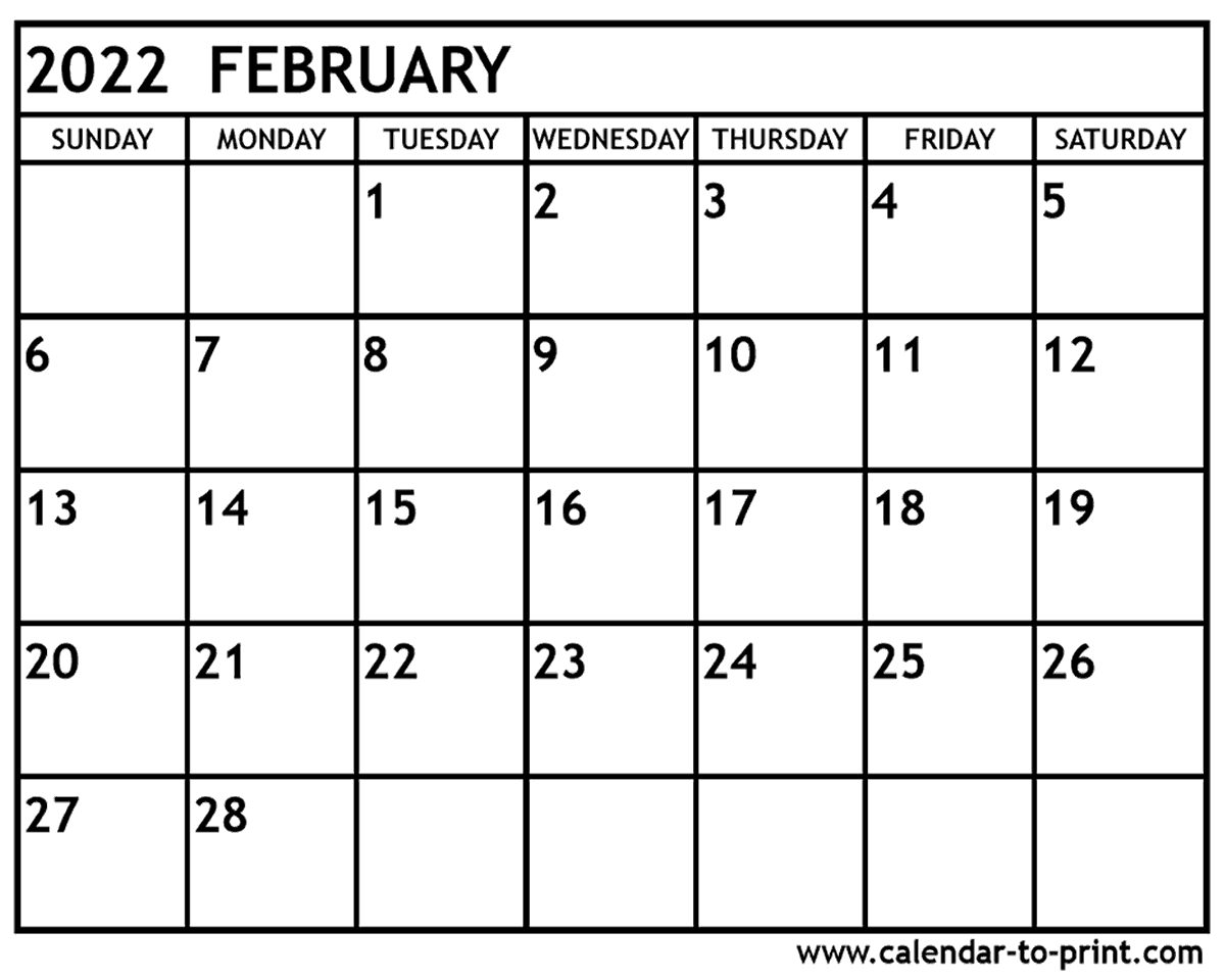 Printable February 2022 Calendar With Holidays