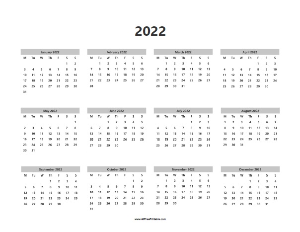 Printable Free Monthly Calendar 2022