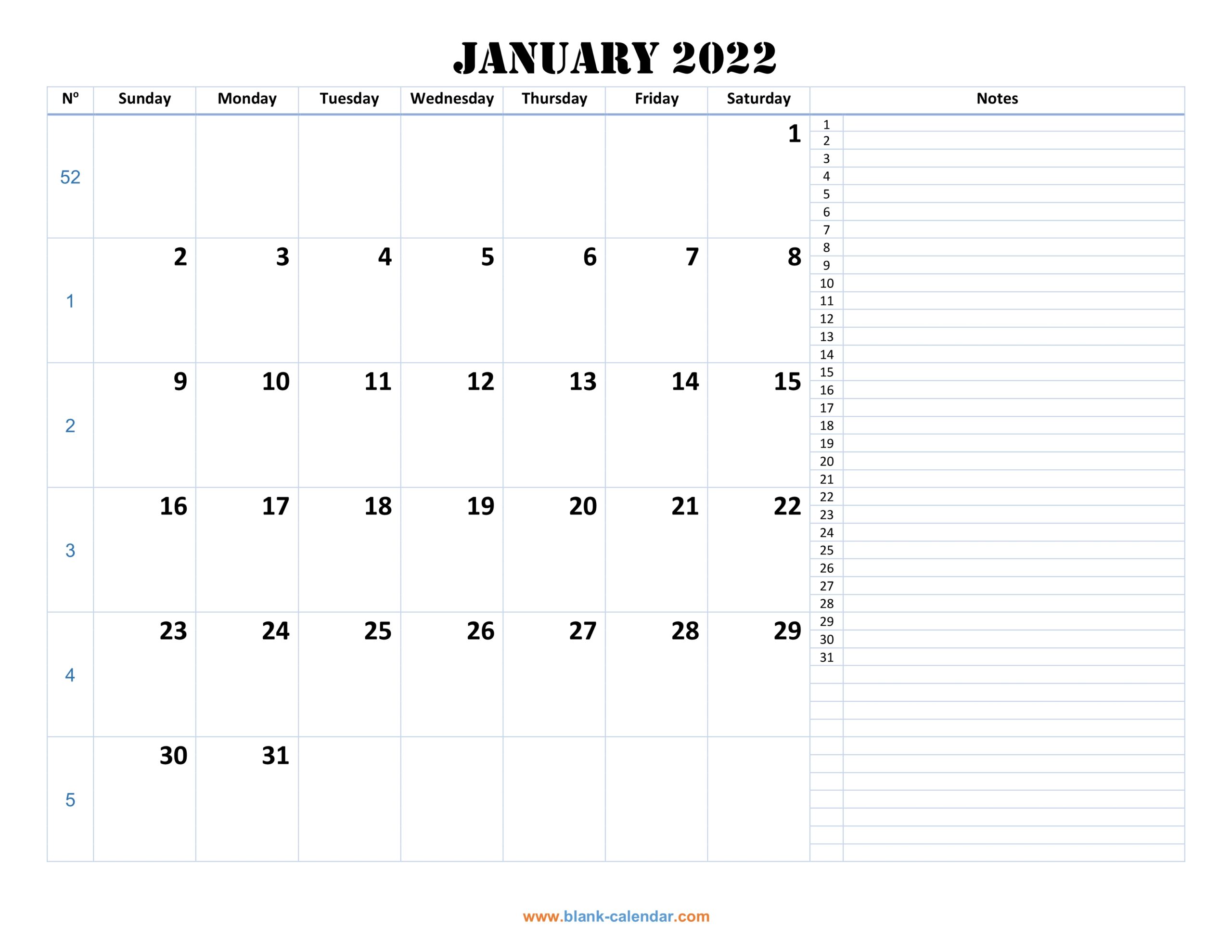 Monthly Printable Calendar 2022