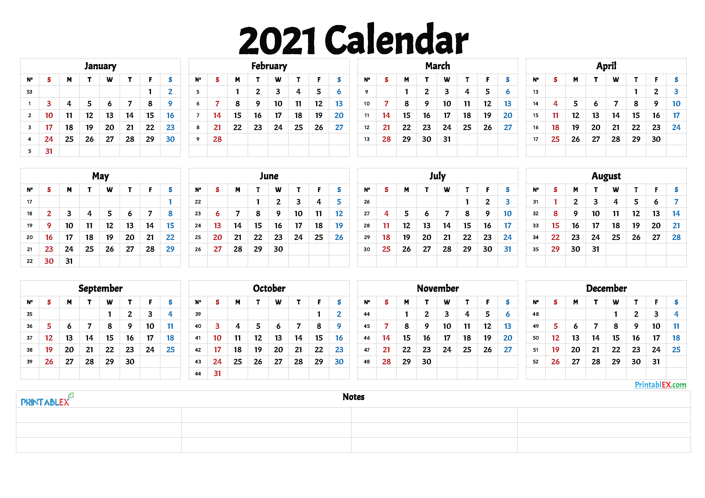 Calendar 2021 With Week Numbers