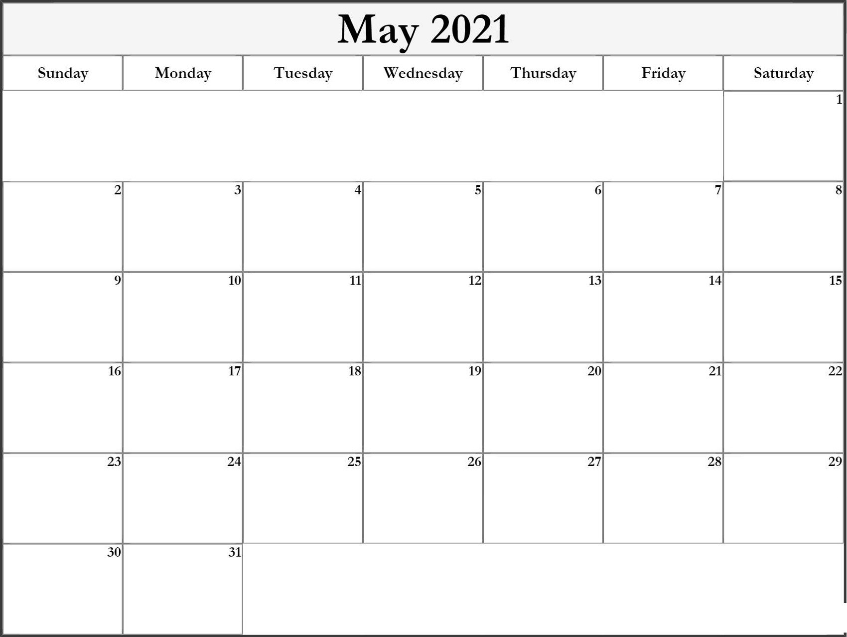 Blank 2021 Calendar Printable