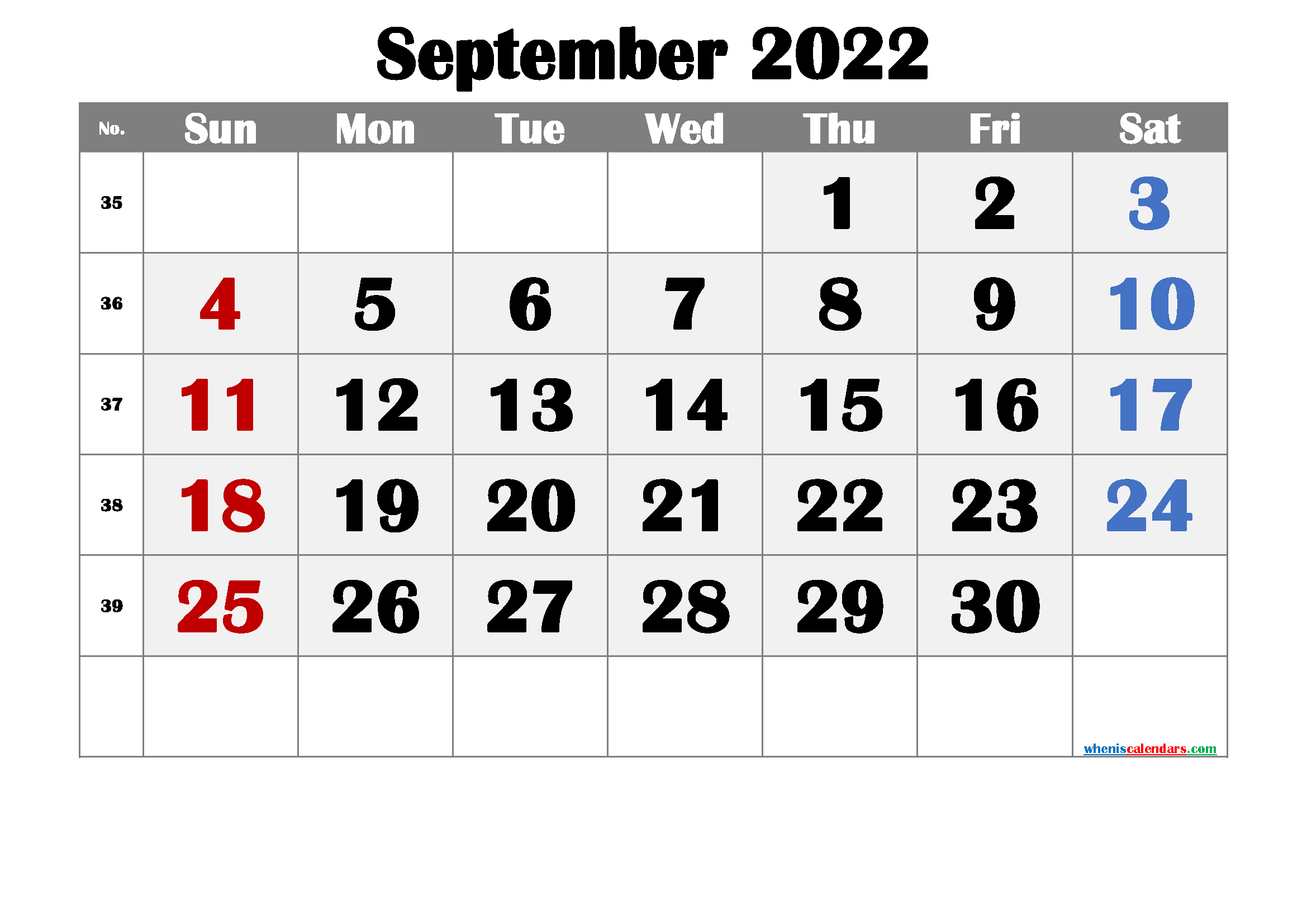 September 2022 Calendar Printable
