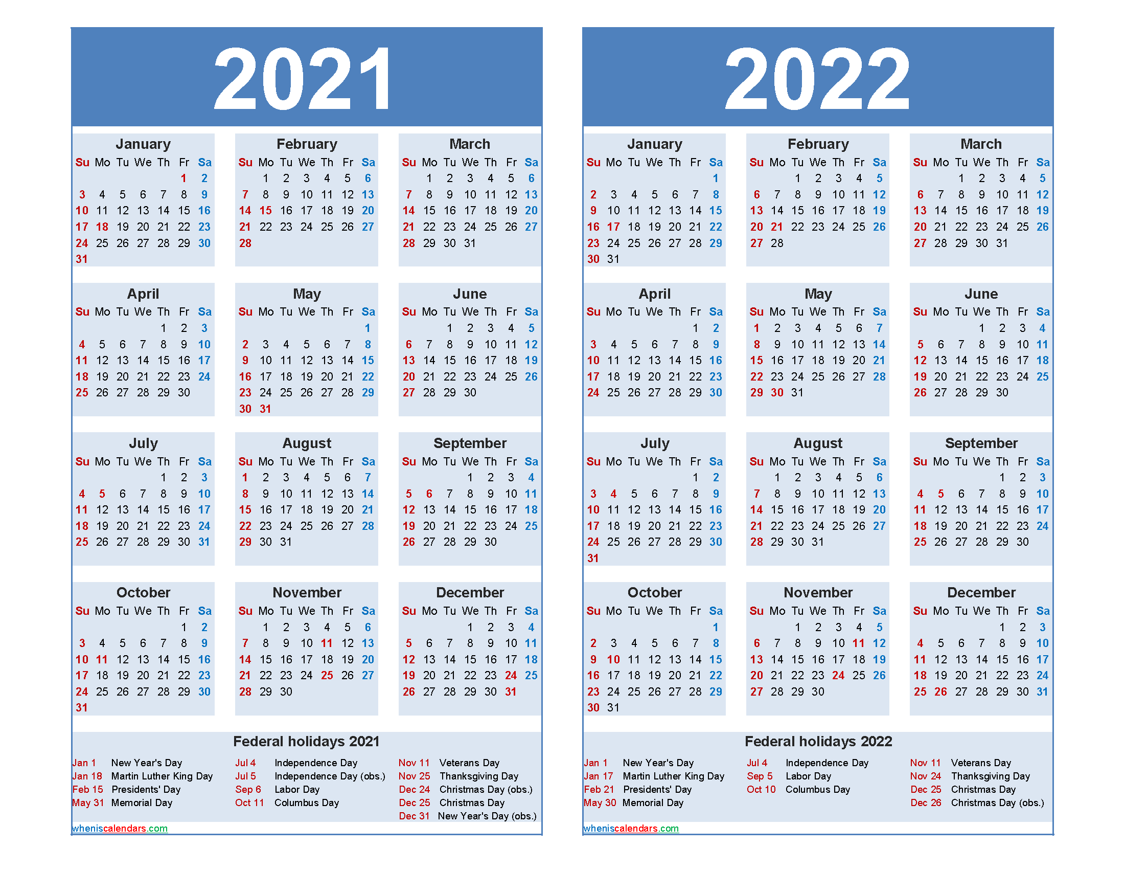 2022 Calendar Printable With Holidays