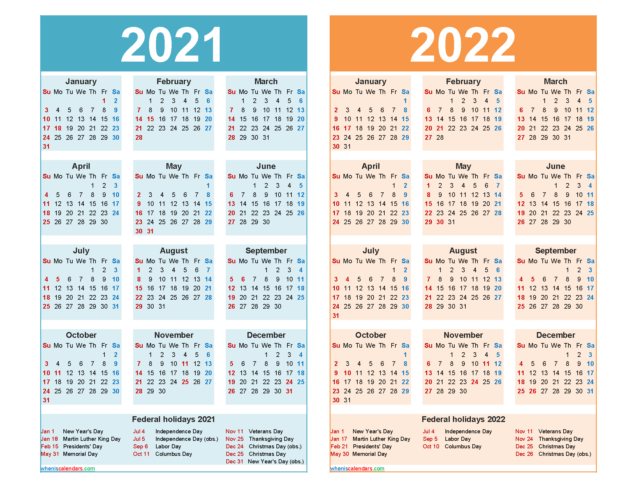 Year Calendar Printable 2022