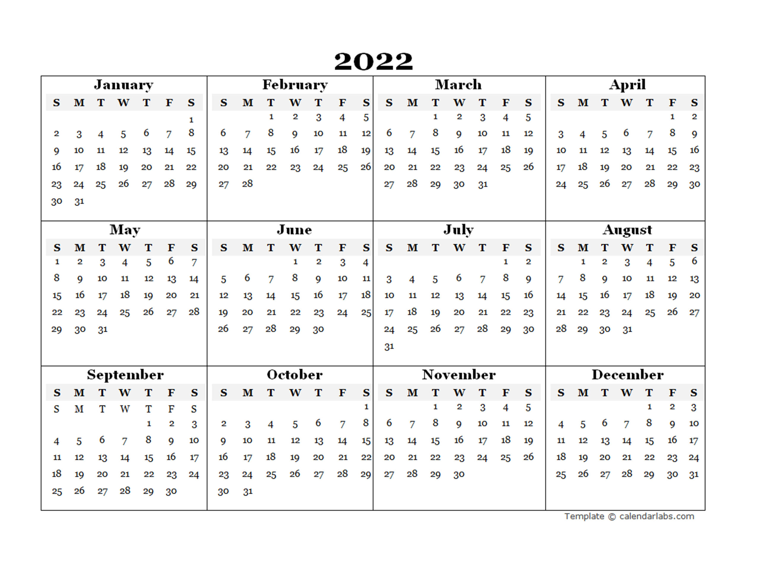 Printable Calendar 2022 By Month