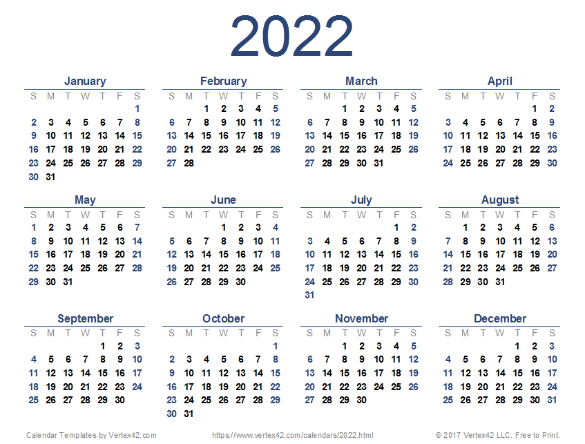 Calendar 2022 Printable