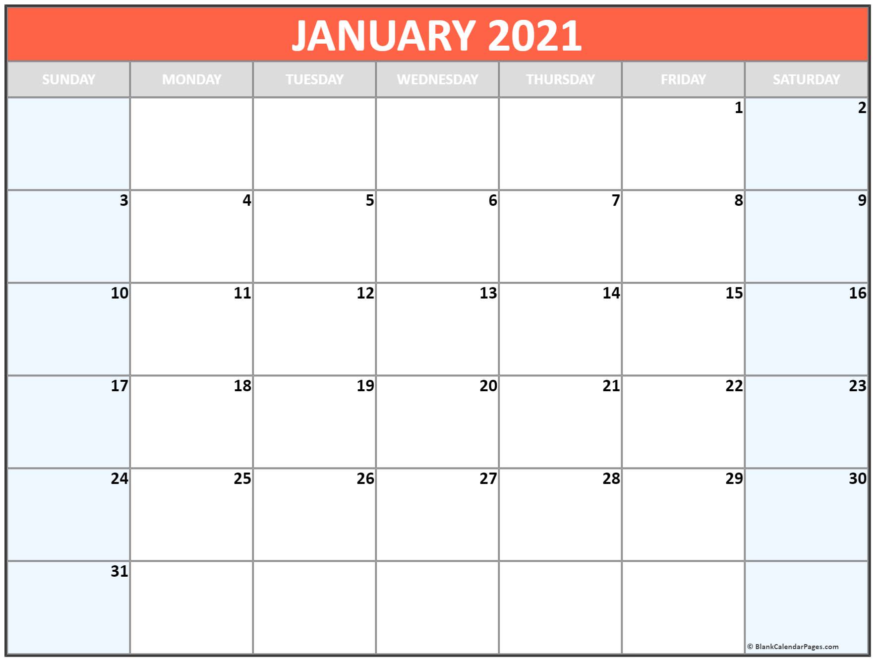Blank Printable January Calendar