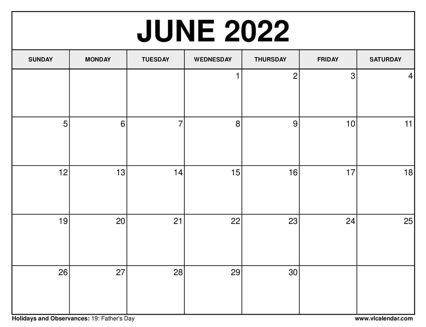 Printable Calendar June 2022