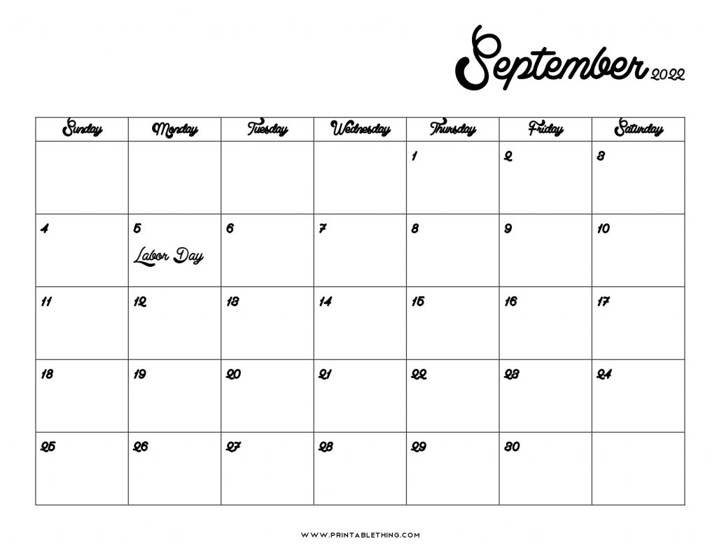 September 2022 Printable Calendar With Holidays