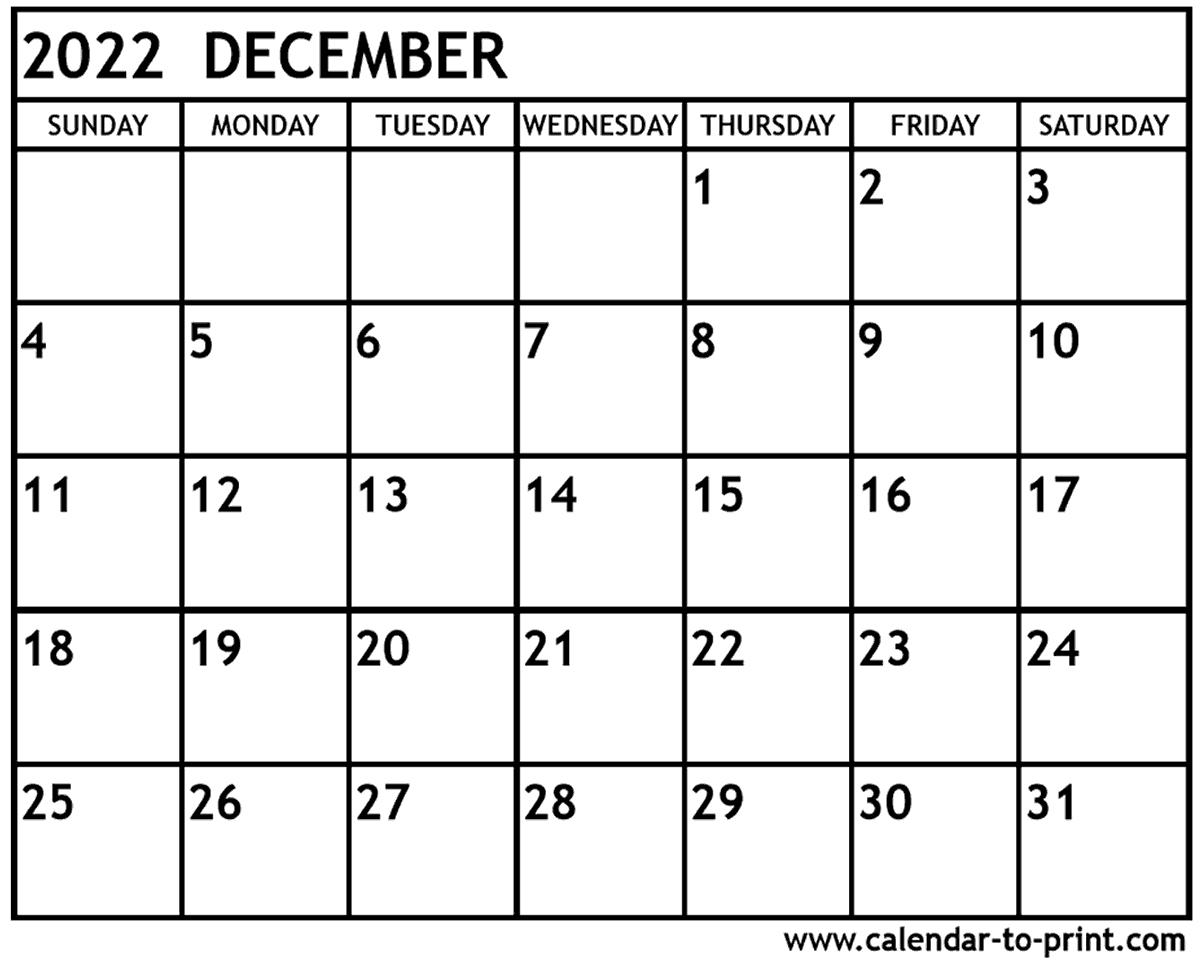 Printable December 2022 Calendar