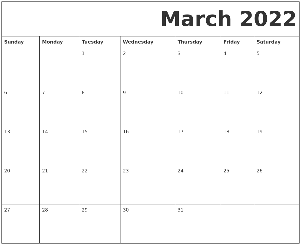 Calendar March 2022 Printable