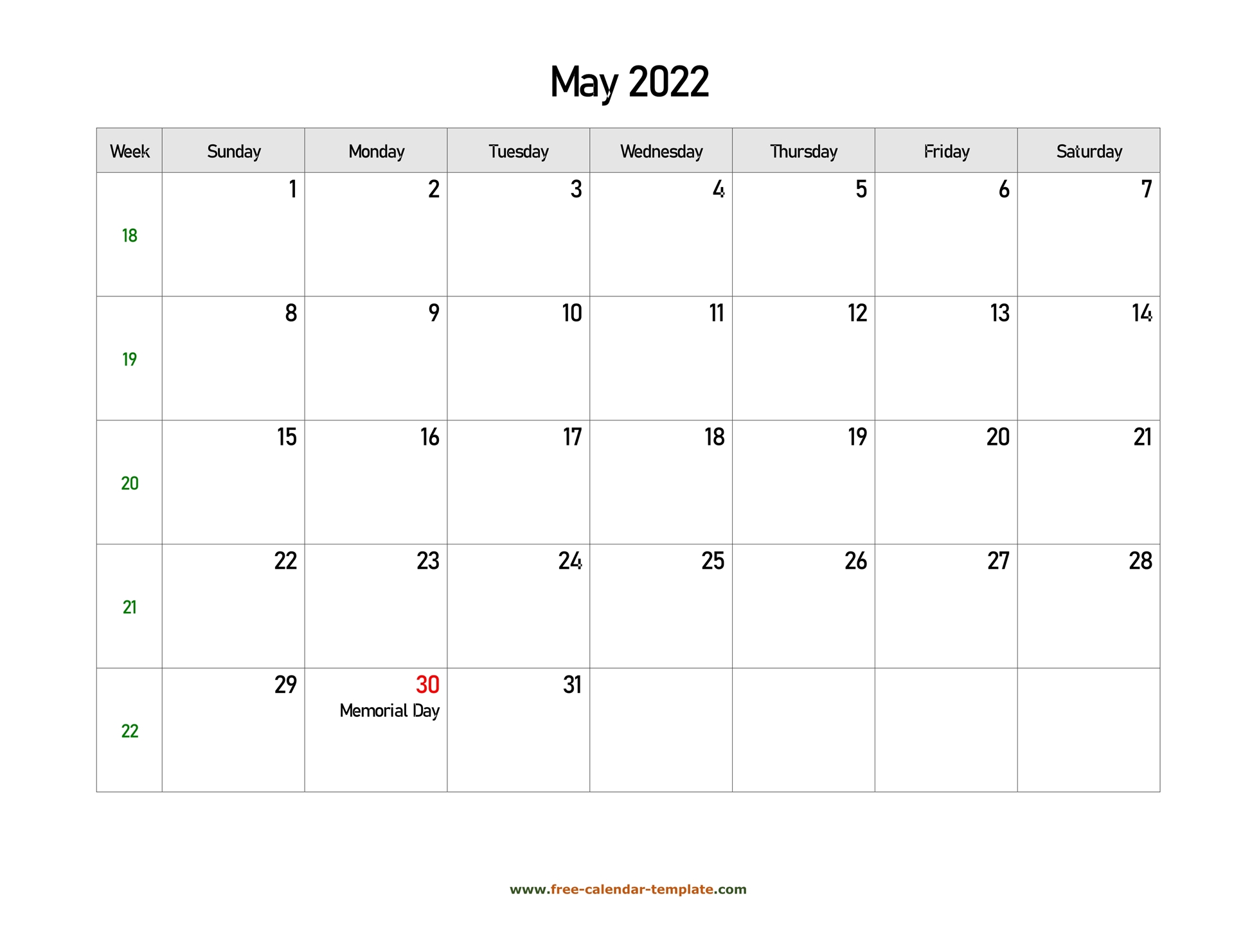 Blank 2022 Calendar Printable