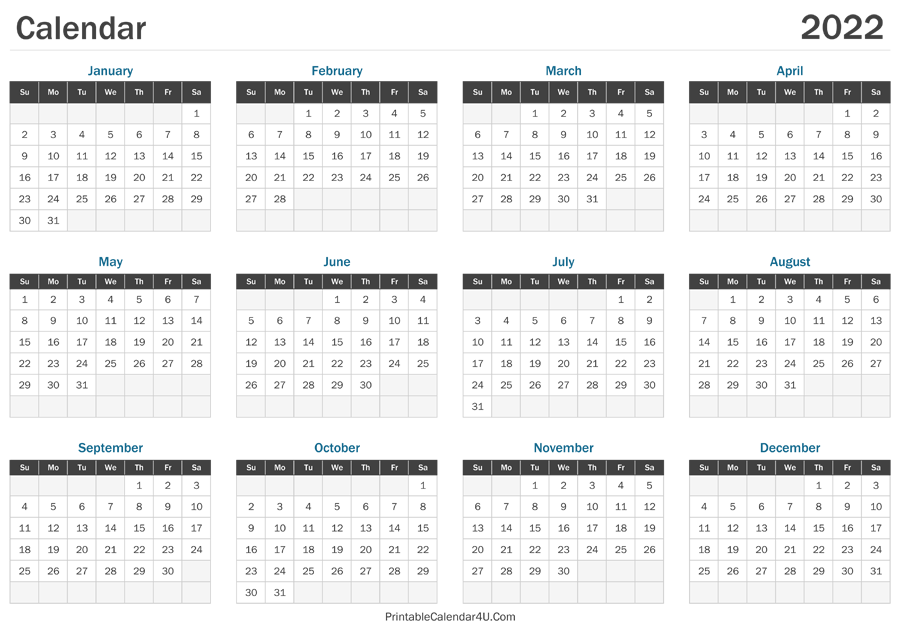 Free 2022 Printable Monthly Calendars