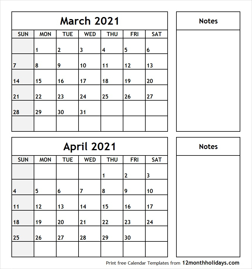 March And April 2021 Calendar