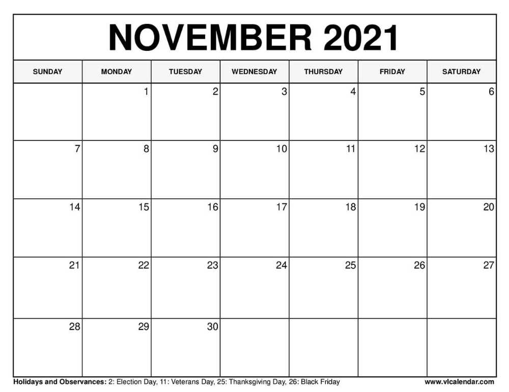 Blank Calendar November 2021