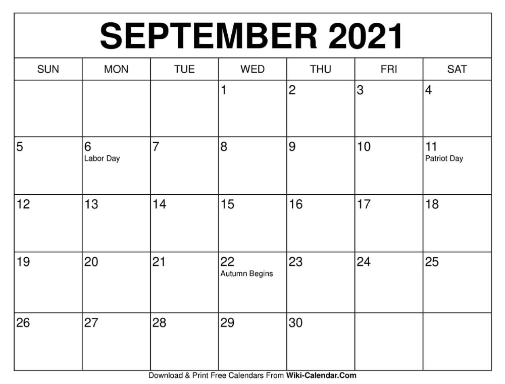 Calendar September 2021 Printable