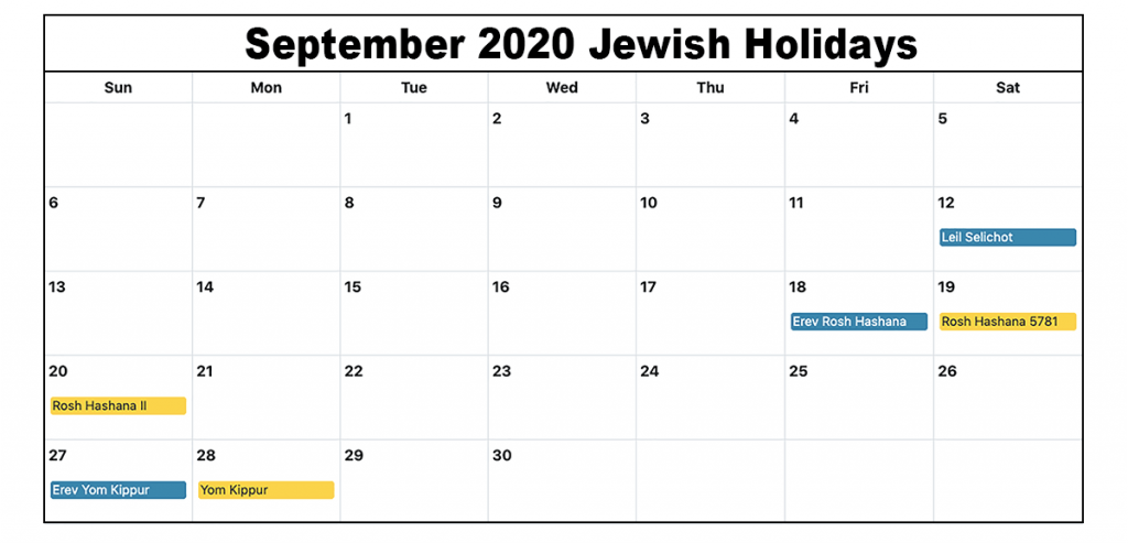 September 2021 Calendar With Jewish Holidays