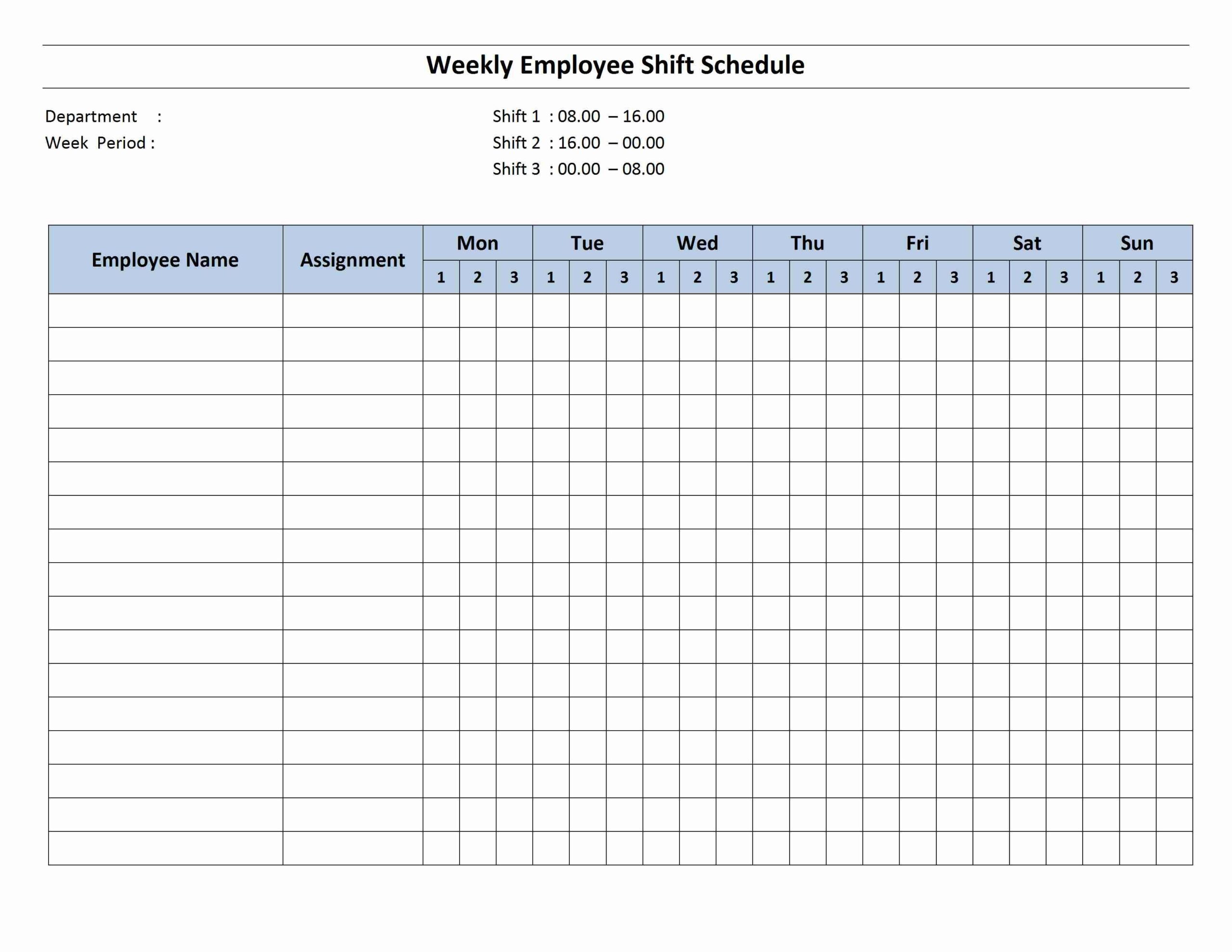 Monthly Work Schedule Template