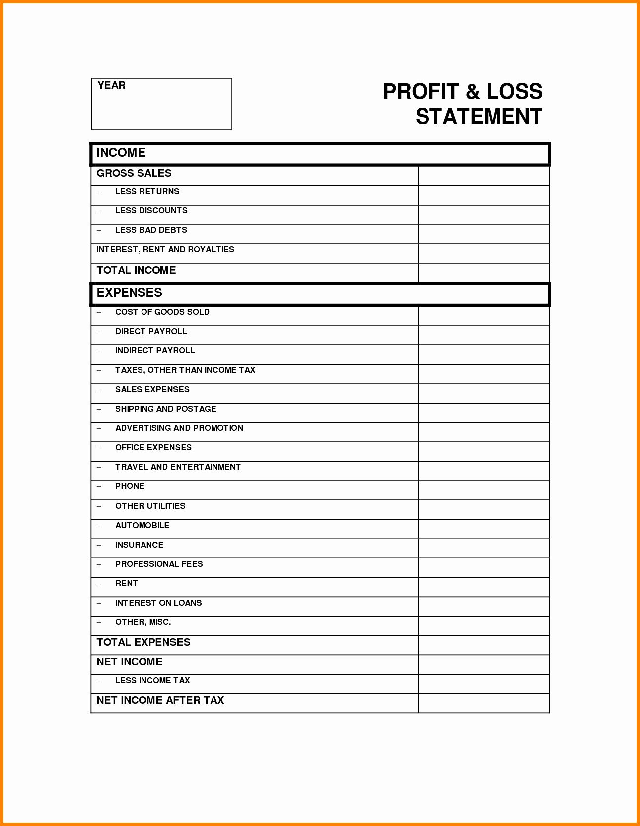 Profit And Loss Statement Template For Self Employed