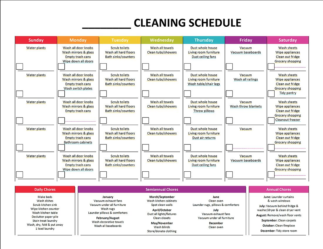Cleaning Schedule Template