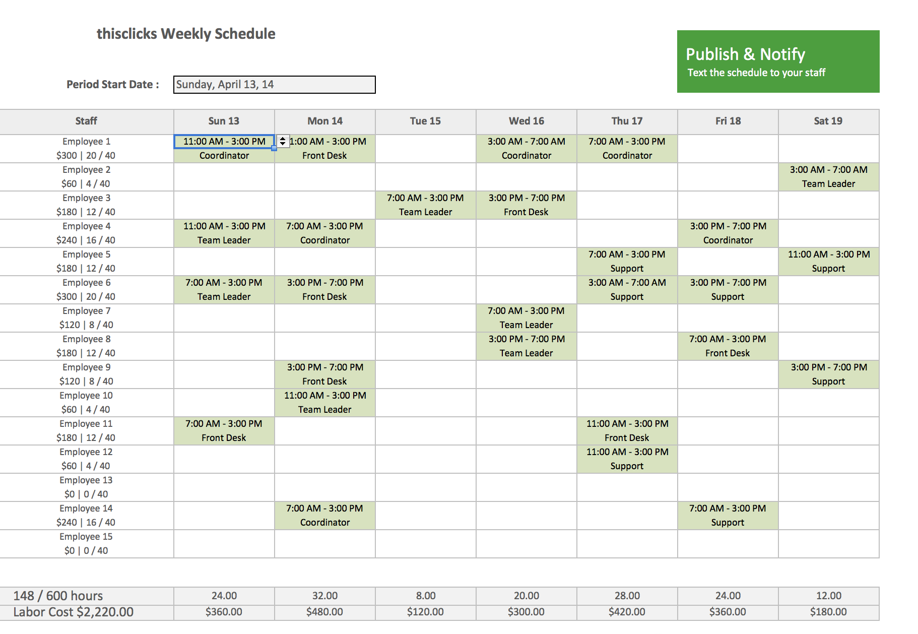 Staff Schedule Template