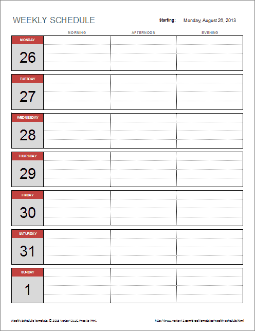 Weekly Schedule Template Excel
