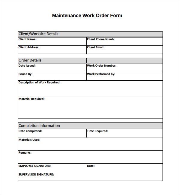 Maintenance Work Order Template