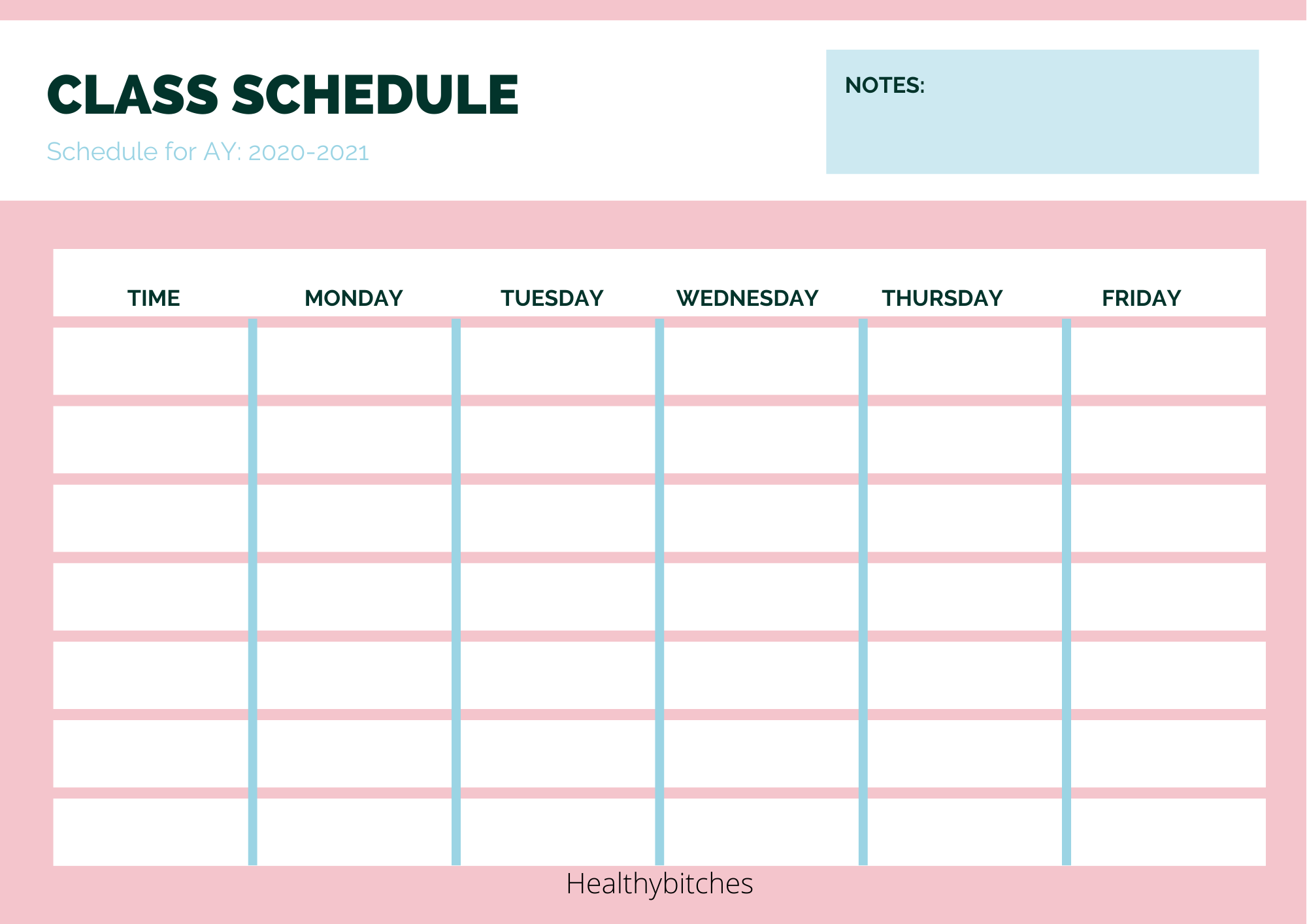 Blank Class Schedule Template