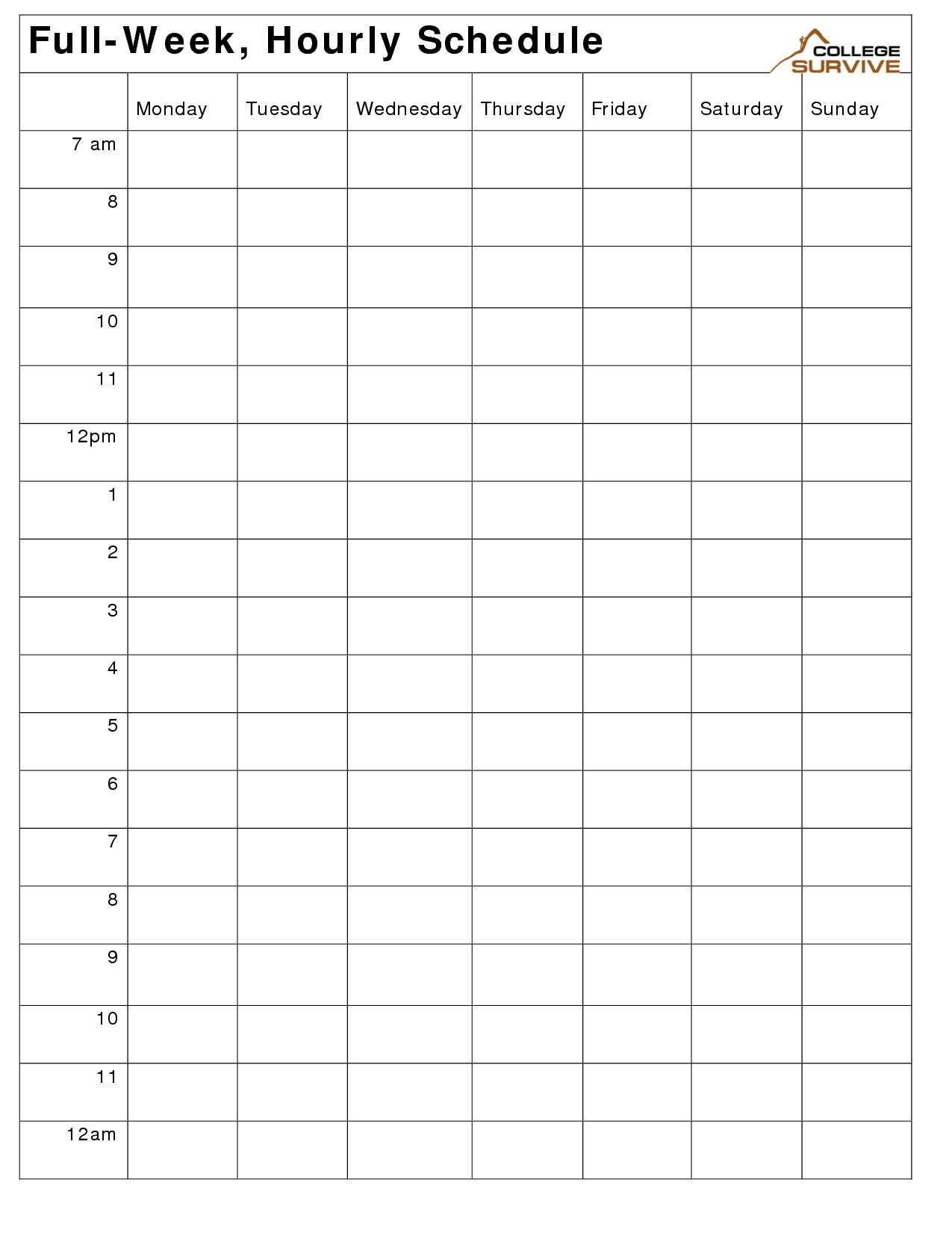 Hourly Schedule Template