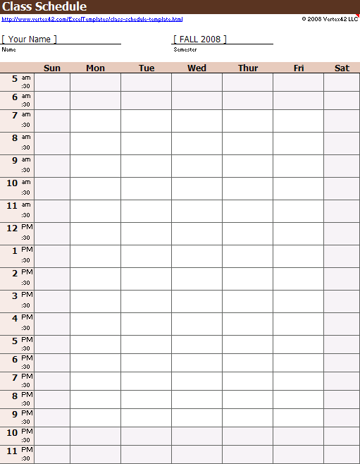 Excel Class Schedule Template