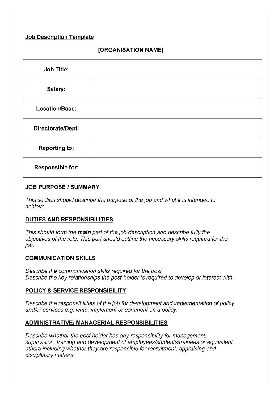 Job Description Template Word