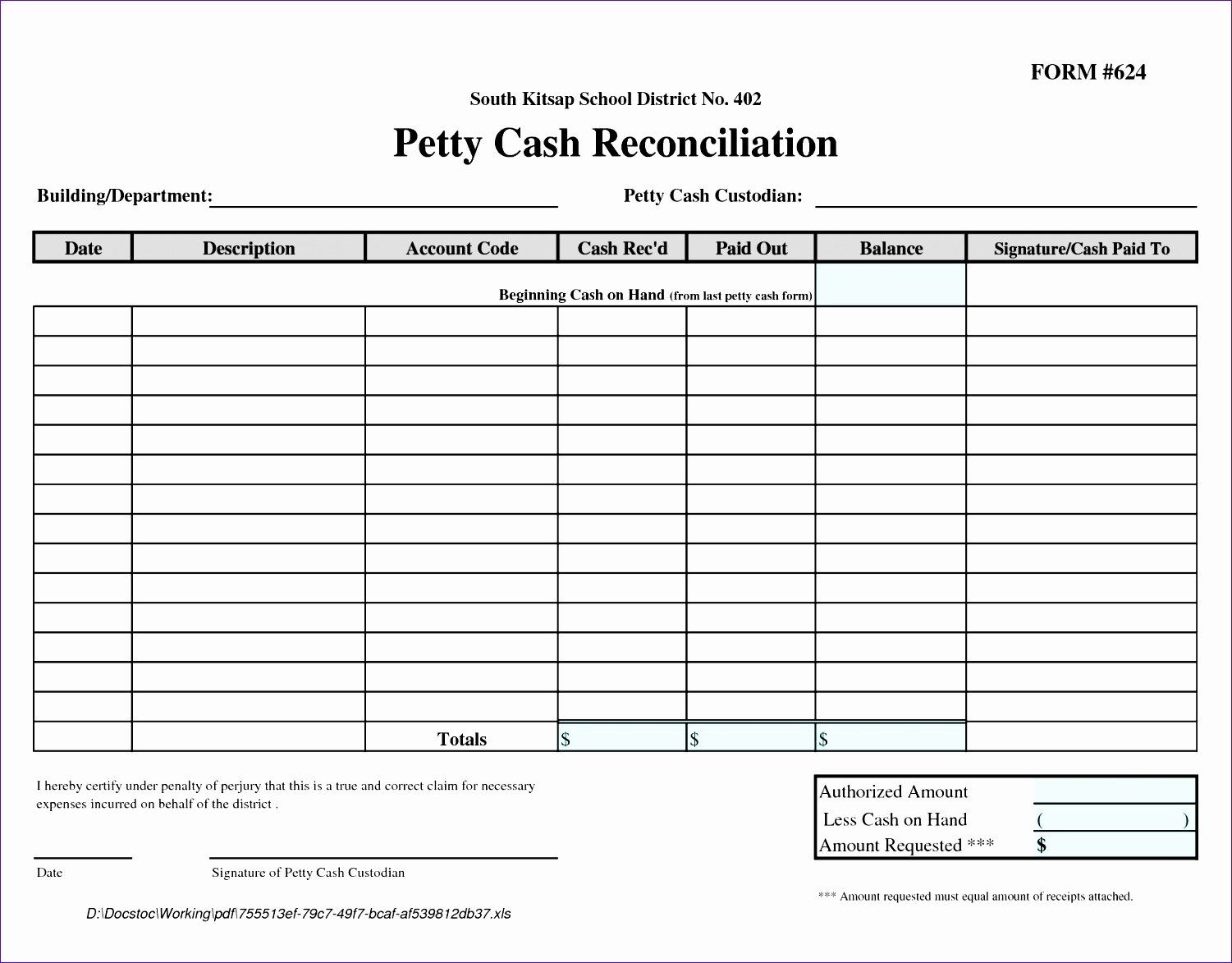 Petty Cash Template Excel
