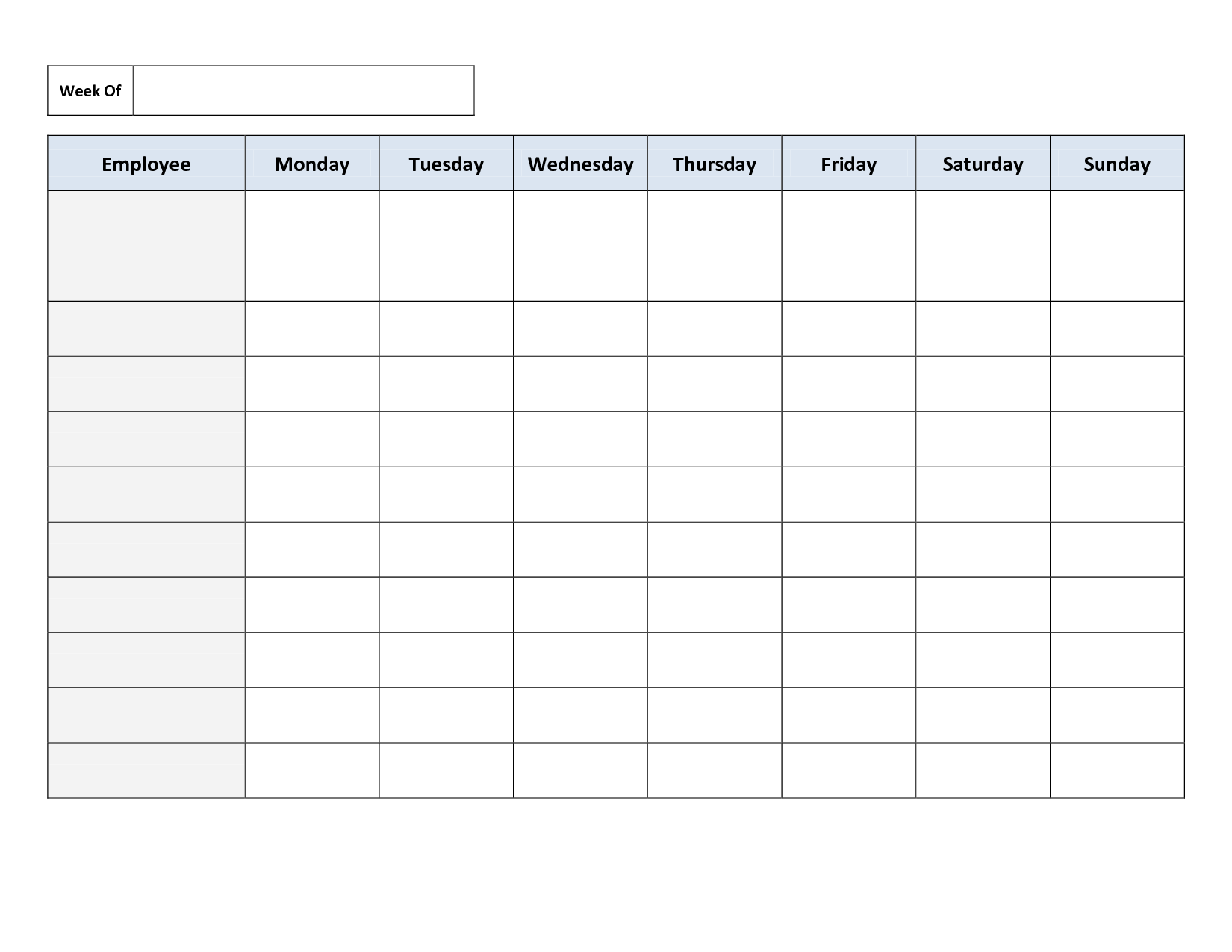 Weekly Work Schedule Template