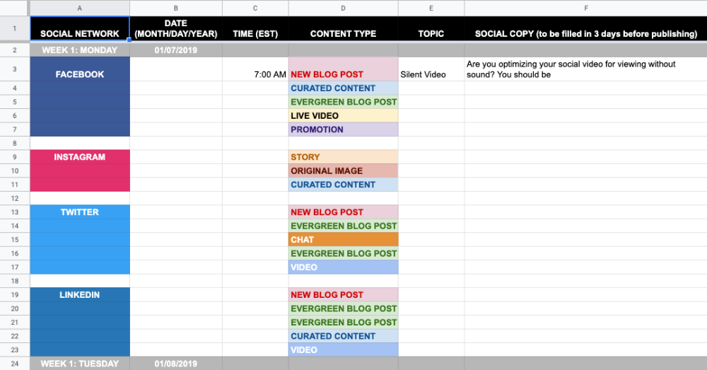 Social Media Post Schedule Template